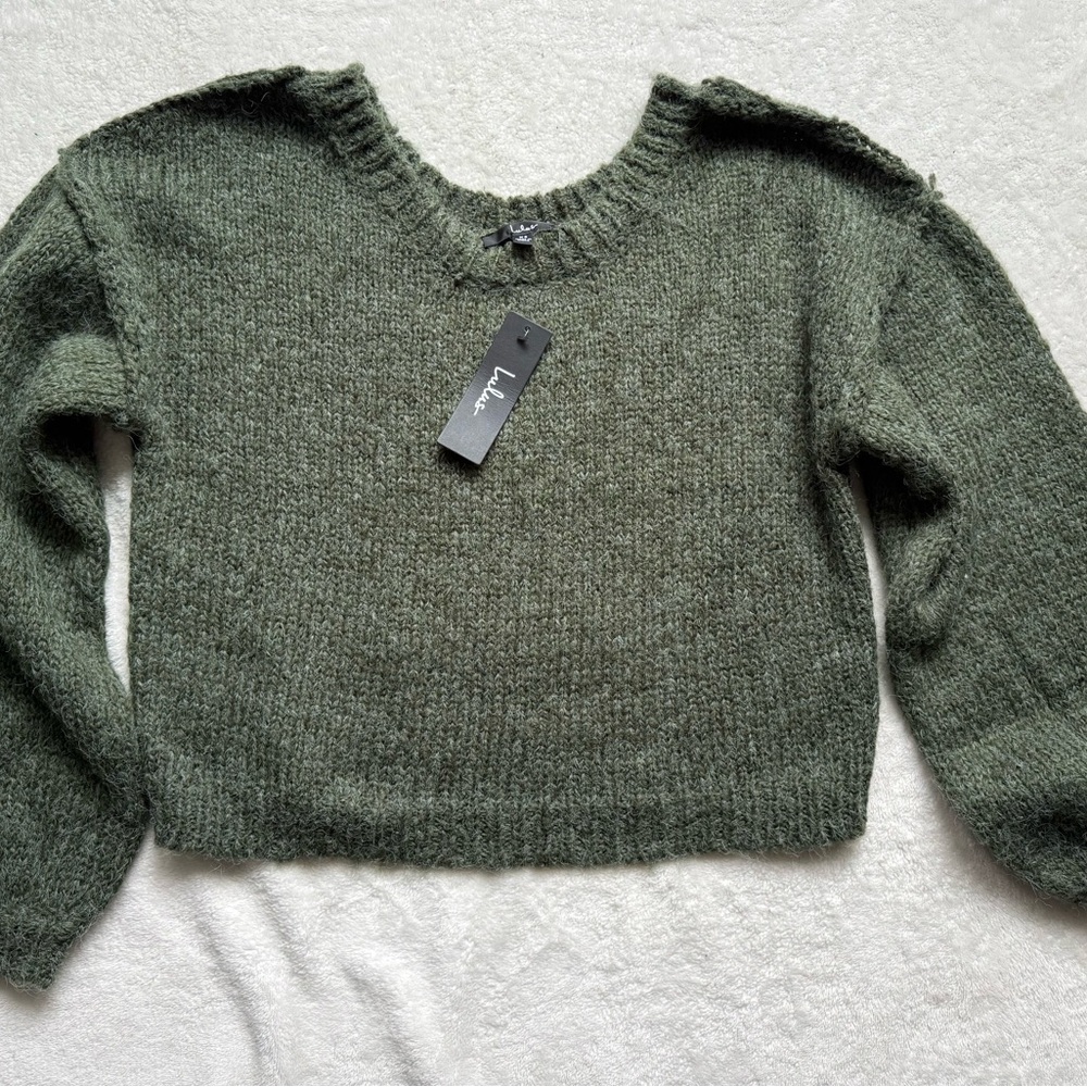 Lulu's Olive Knit Crew Neck Sweater